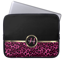 Monogram Rosa och svart Leopard med Guld-accenter Laptop Fodral