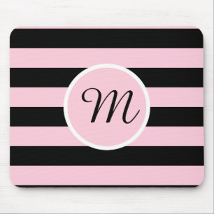 Monogram Rosa och svart stripe Musmatta