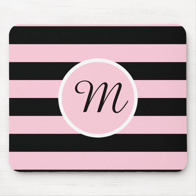 Monogram Rosa och svart stripe Musmatta (Framsidan)