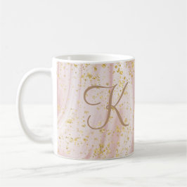 Monogram Rosa och vit Marble Swirl Guld Glitter Kaffemugg