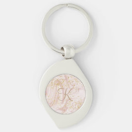 Monogram Rosa och vit Marble Swirl Guld Glitter Silverfärgad Nyckelring