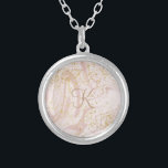 Monogram Rosa och vit Marble Swirl Guld Glitter Silverpläterat Halsband<br><div class="desc">Monogrammad Personlig rosa och vit marmor mönster med guld glitter silver i halsband</div>