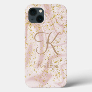 Monogram Rosa och Vit Marmor Virvel Guld Glitter