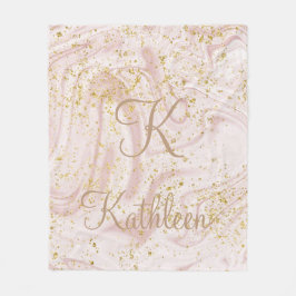 Monogram Rosa och Vit Marmor Virvel Guld Glitter Fleecefilt