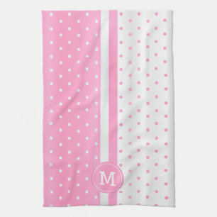 Monogram Rosa och vit polkadot Kökshandduk