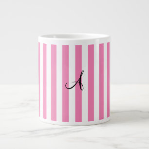 Monogram rosa och vit rand jumbo mugg
