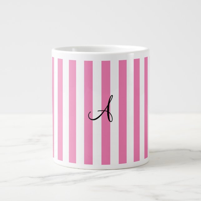 Monogram rosa och vit rand jumbo mugg (Framsidan)