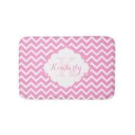 Monogram Rosa och vit Zigzag Chevron Badrumsmatta