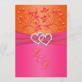 Monogram Rosa, Orange Blommigt Gått med Hearts Inb Inbjudningar