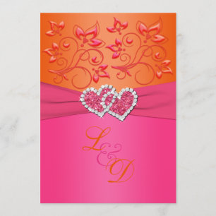 Monogram Rosa, Orange Blommigt Gått med Hearts Inb Inbjudningar