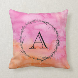 Monogram Rosa Orange Vattenfärg Pillow-inledande Kudde