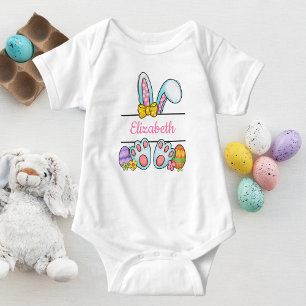 Monogram Rosa Påskharen Babyflicka Påsk T Shirt