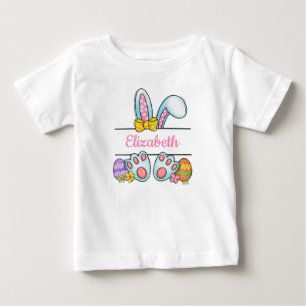 Monogram rosa påskkel hare babyflicka påsk t shirt