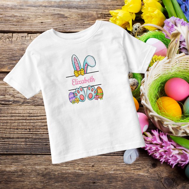 Monogram rosa påskkel hare småbarnsflicka påsk  t shirt (Skapare uppladdad)