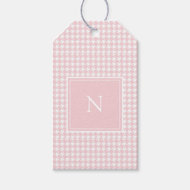 Monogram Rosa Pastel Houndstooth Presentetikett (Framsidan)