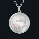 Monogram Rosa Peach Shiny Hearts Geometric Elegant Silverpläterat Halsband<br><div class="desc">Monogram Rosa Peach Shiny Hearts Geometric Elegant Silver Plated Necklace. Unik,  vacker utformning av snyggten. Lätt att vara personlig. Teckensnittet stil,  storlekt och färg kan ändras. Matchande objekt är tillgängliga.</div>