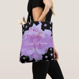 Monogram Rosa Peony Blommigt Lila Classic Black Tygkasse