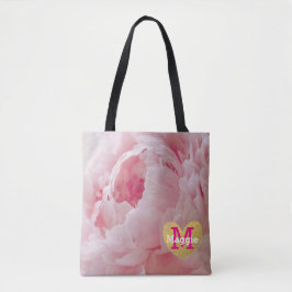 Monogram Rosa Peony Bröllopsfest Tote Bag Tygkasse