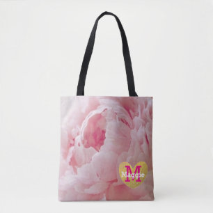 Monogram Rosa Peony Bröllopsfest Tote Bag Tygkasse