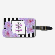 Monogram Rosa Peony Flower Black Rand Lila