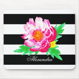 Monogram Rosa Peony på Black/White Mousepad Musmatta