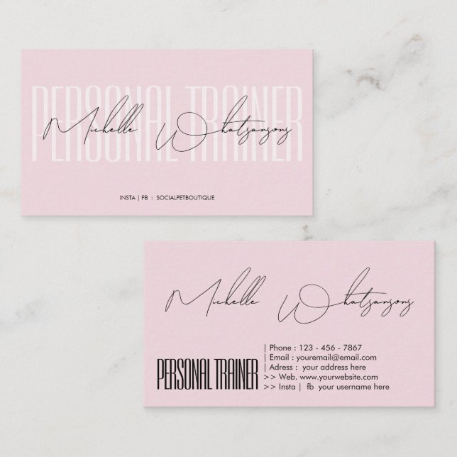 Monogram rosa PERSONAL TRAINER modern skrift Visitkort (Fram/baksida)