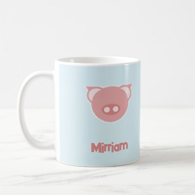 Monogram rosa piglet på blått kaffemugg (Vänster)