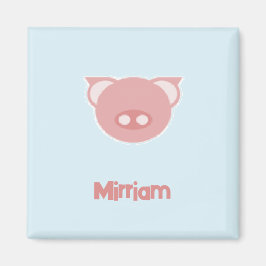 Monogram rosa piglet på blått magnet