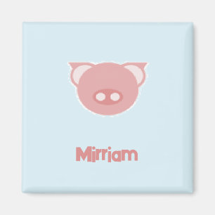 Monogram rosa piglet på blått magnet