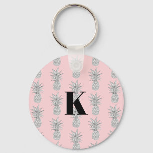 Monogram Rosa Pineapple Tropical Mönster Nyckelring