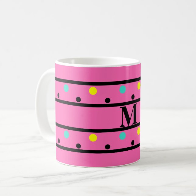 Monogram Rosa Polka dots Kaffemugg (Framsida vänster)