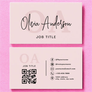 Monogram Rosa QR-kod Modern Minimalist Visitkort