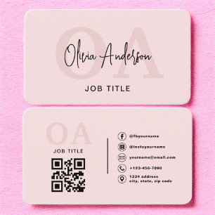 Monogram Rosa QR-kod Modern Minimalist Visitkort