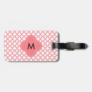 Monogram Rosa Quatrefoil Mönster Bagagebricka