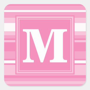 Monogram rosa rand fyrkantigt klistermärke