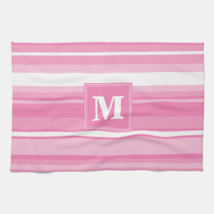 Monogram rosa rand kökshandduk