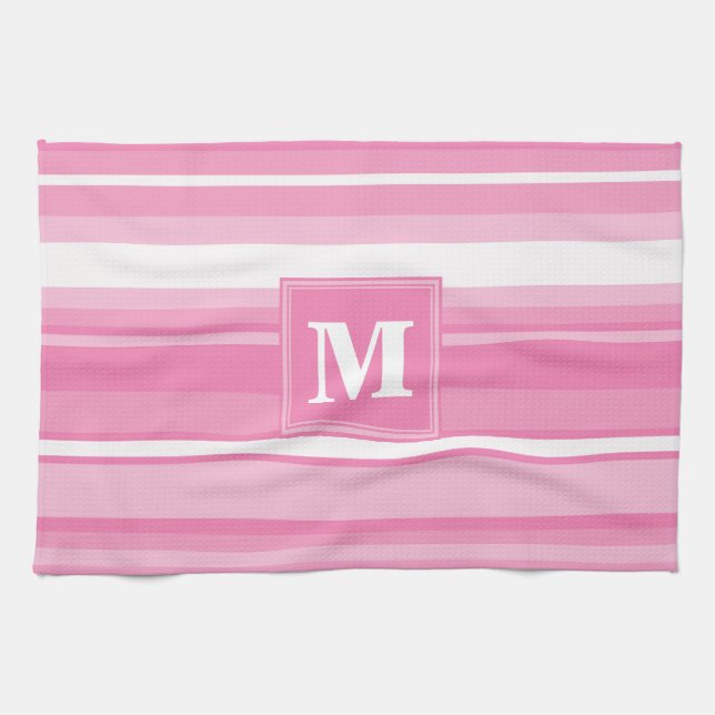 Monogram rosa rand kökshandduk (Horisontell)