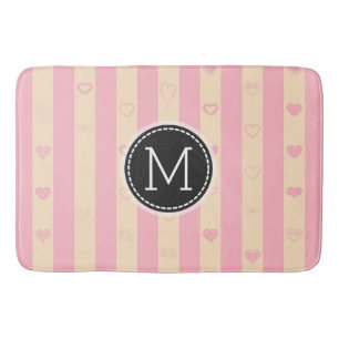 Monogram Rosa Rand Modern Heart Mönster Badrumsmatta