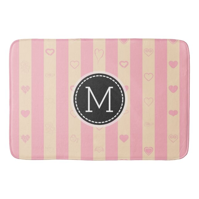 Monogram Rosa Rand Modern Heart Mönster Badrumsmatta (Framsidan)