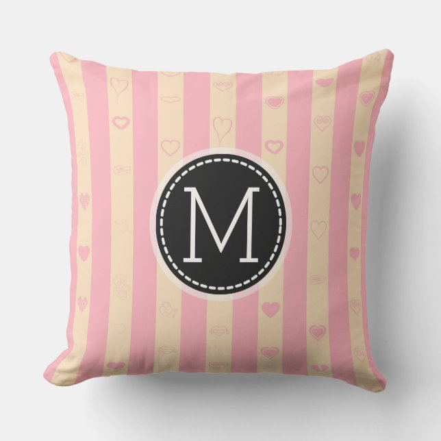 Monogram Rosa Rand Modern Heart Mönster Kudde (Framsida)