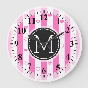 Monogram Rosa Rand Modern Heart Mönster Stor Klocka