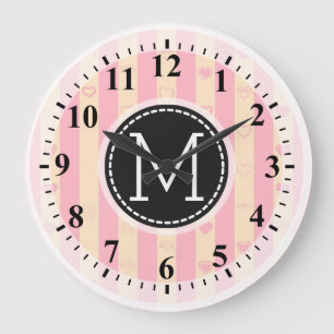 Monogram Rosa Rand Modern Heart Mönster Stor Klocka