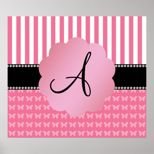 Monogram rosa rand rosa butterflies poster (Framsidan)