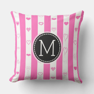 Monogram rosa ränder modern hjärtmönster kudde