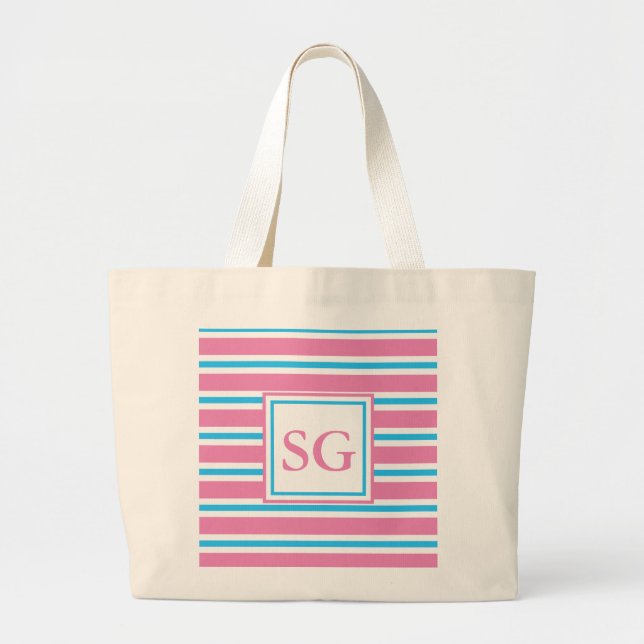 Monogram rosa randig / Strand Jumbo Tygkasse (Framsidan)