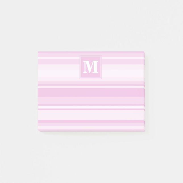 Monogram rosa randiga baby post-it block (Framsida)