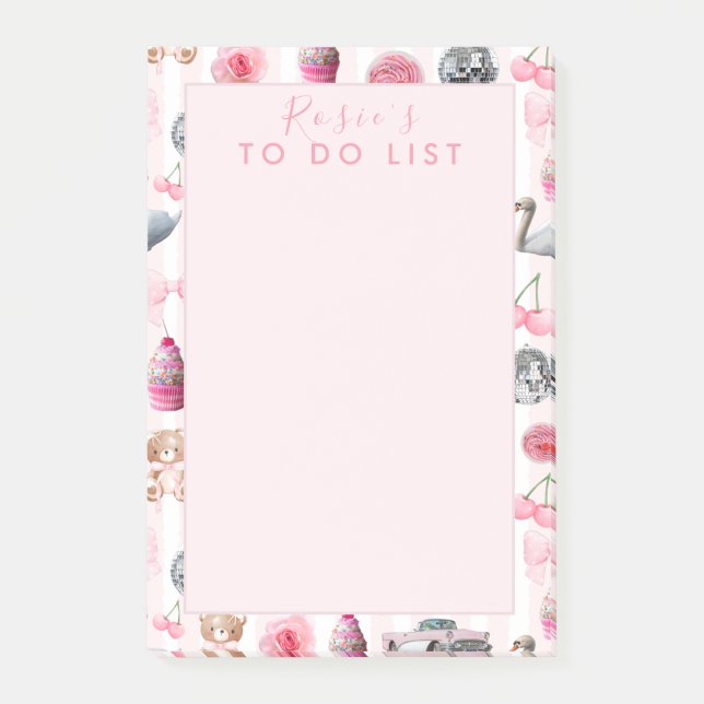 Monogram  Rosa Retro Disco Boll Coquette Post-it Block (Framsida)