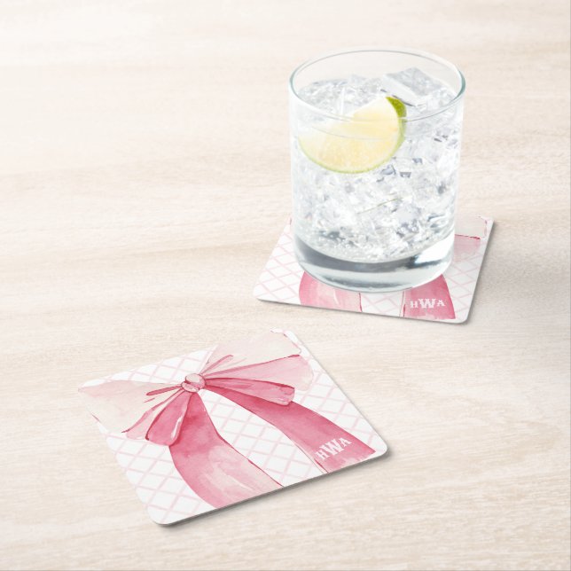Monogram Rosa Ribbon Coquette Underlägg Papper Kvadrat (Insitu)