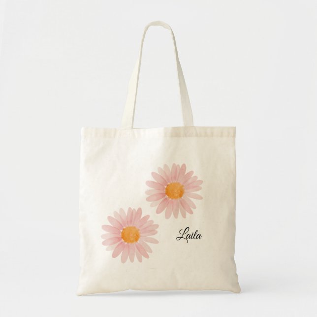 Monogram rosa rodblommig tusenskön floral  tygkasse (Framsidan)