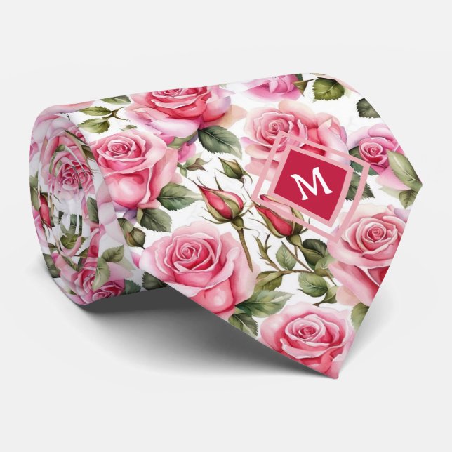 Monogram Rosa ros Blommigt Flowers Slips (Rullad)